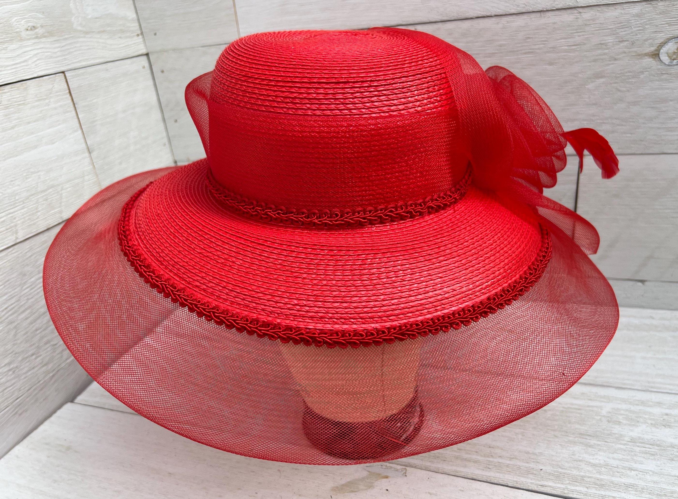 Red Fancy Sun Hat Vintage 1990s, Size Large, Wide Brim Red  display picture 1