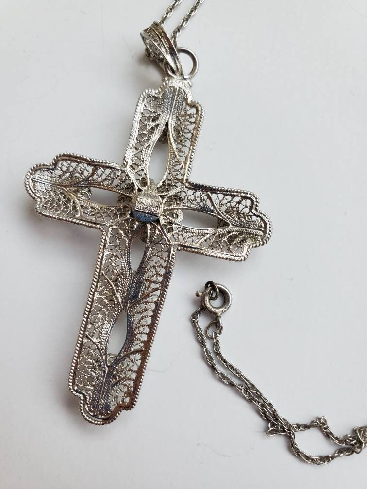 Vintage Cross Necklace Van Lou Sterling Filigree Jewelry