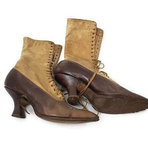 Antique Leather Victorian Lace-Up Boots Edwardian Brown Leather Vintage Boots For Rustic Home Decor Horse Farm Decor Museum