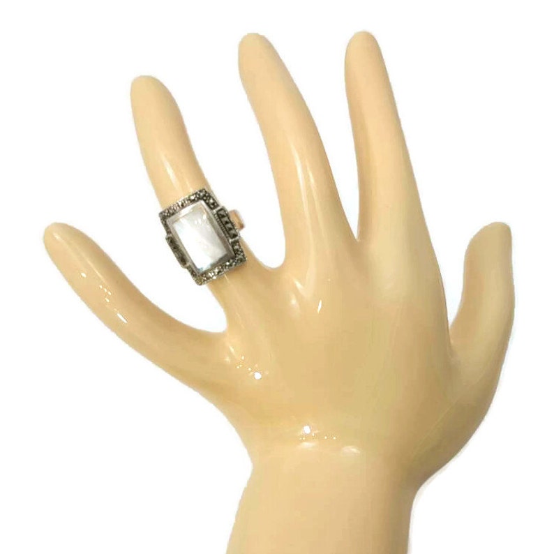 Sterling Marcasite Ring of Mother of Pearl Ring MOP Antique Ring Sterling Silver Size 6 Vintage Jewelry Gifts For Her Gi