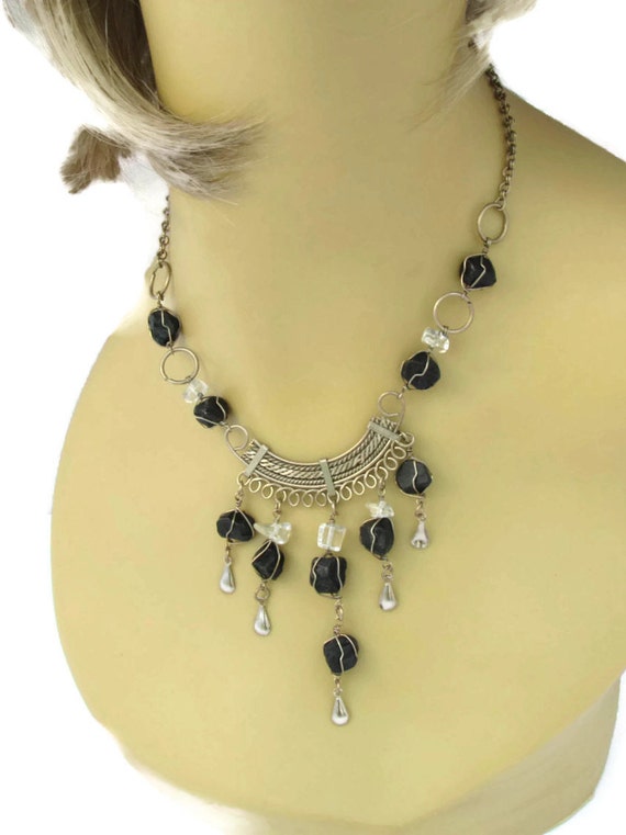 Antique Victorian Revival Necklace Black Onyx Jew… - image 1