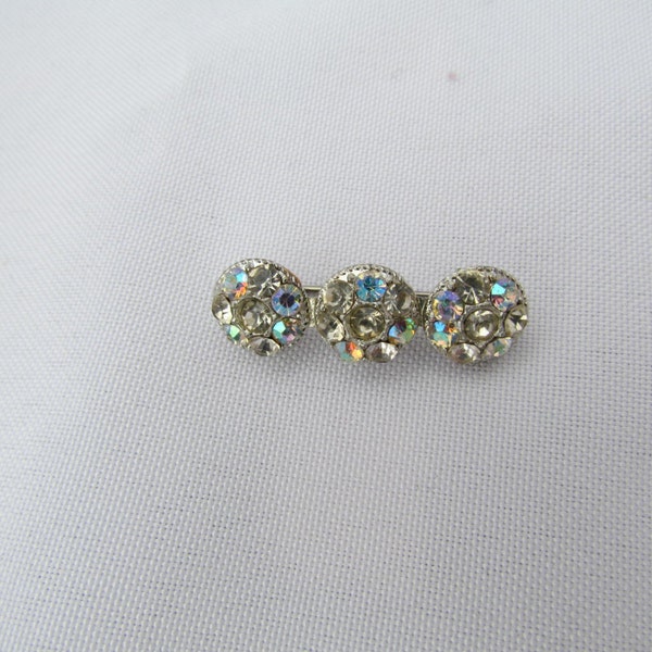 Small Rhinestone Brooch Pin - AB Beads Silver Brooches With AB Crystal Rhinestones For Wedding Bouquet or Hair Clip Vintage Jewelry