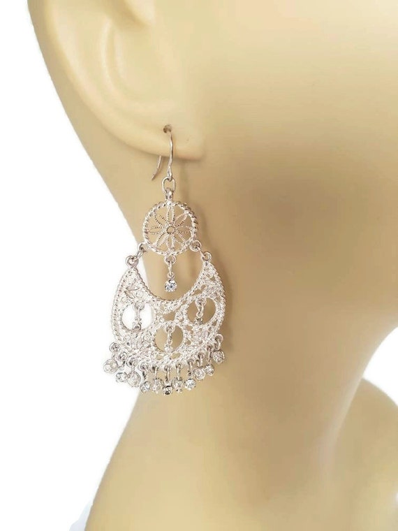 Chandelier Earrings For a Wedding Long Silver Dang