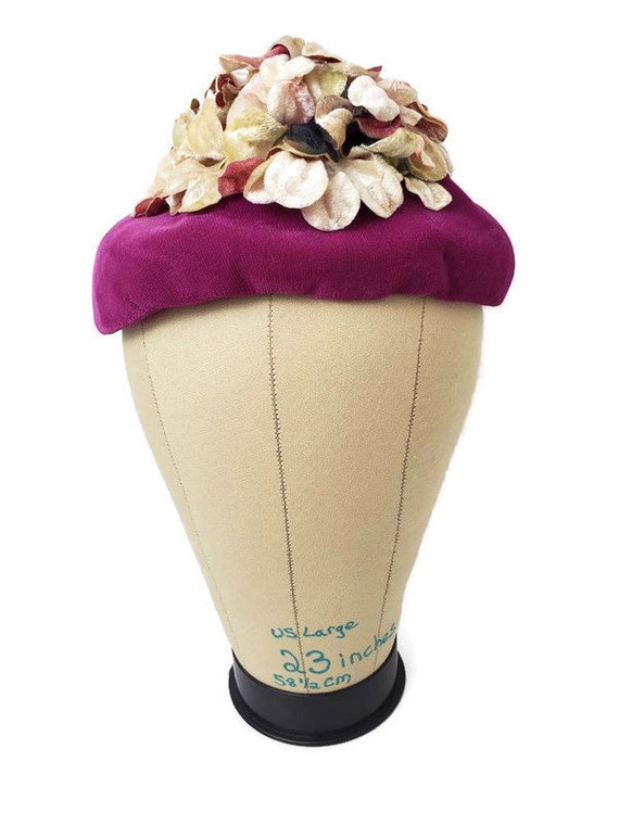 Magenta Fascinator Flower Hat Vintage Floral Hat … - image 3