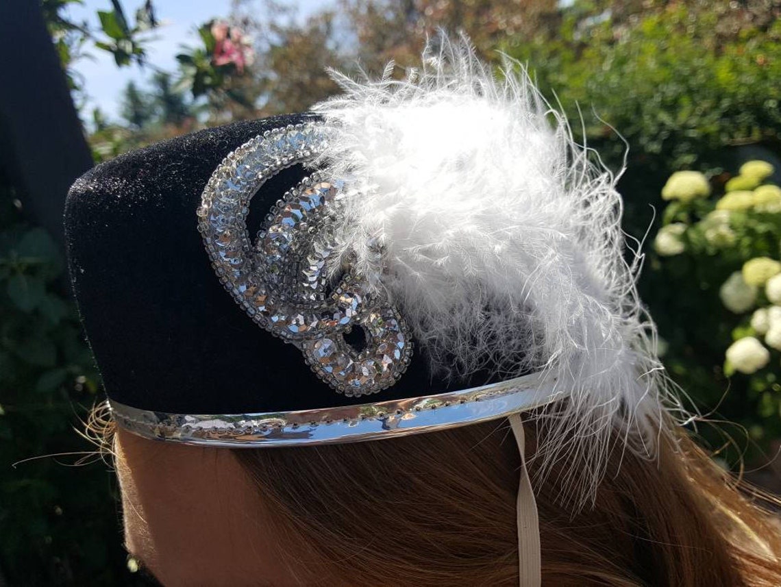 Vintage Marching Band Hat With White Feathers and Silver Etsy