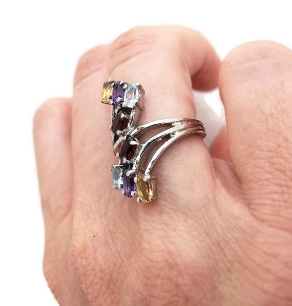 Multi Stone Silver Ring Gemstone Antique Ring, Ga… - image 5
