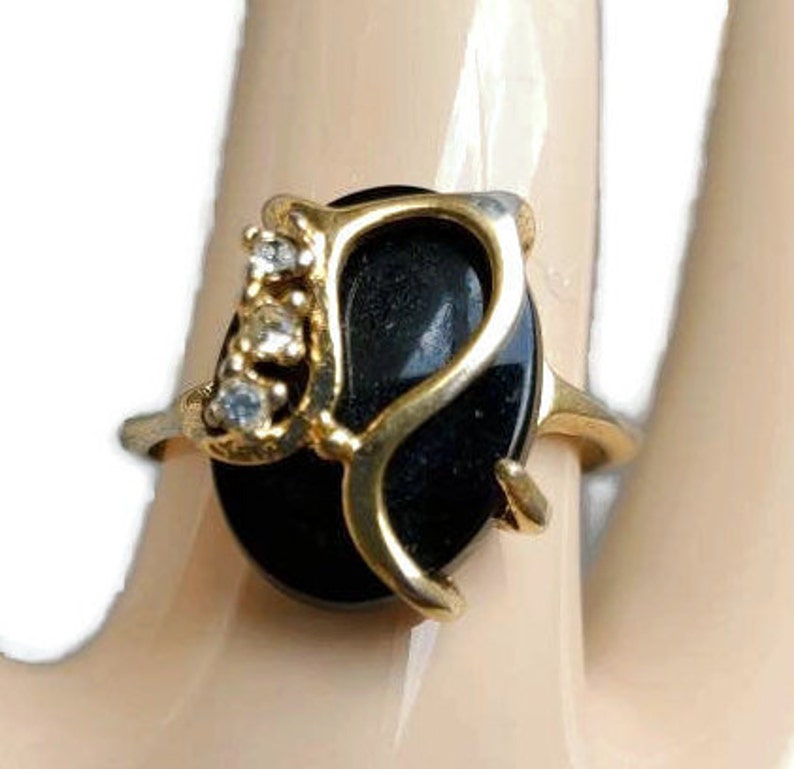 Faux Black Onyx Ring Size 9 1 2 18k Gold Filled Vintage Avant Etsy