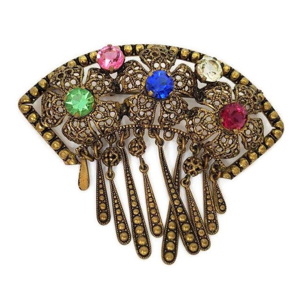 Vintage Baroque Czech Sweater or Shawl Pin with Dangles