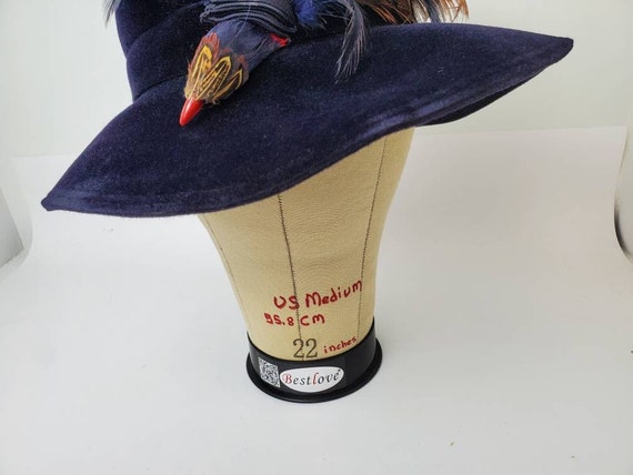 1970s Biak Bird and Feather Blue Wool Hat - Vinta… - image 8