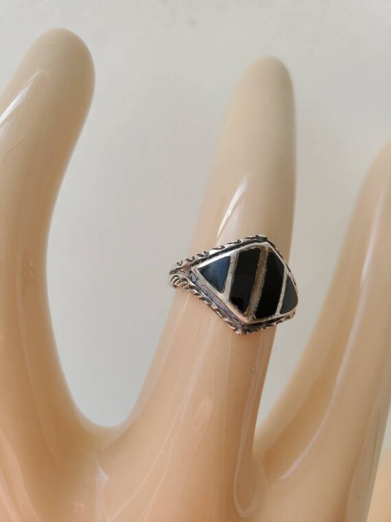 Black Onyx Ring Sterling Silver Rings, Vintage Ri… - image 5