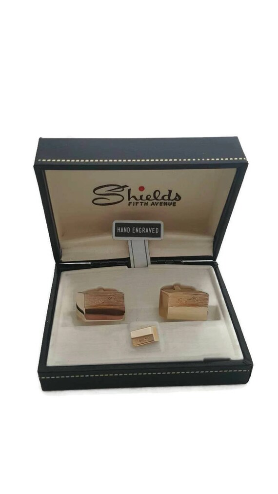 Cufflinks Vintage Fifth Avenue Shields Tie Set Go… - image 1