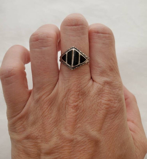 Black Onyx Ring Sterling Silver Rings, Vintage Ri… - image 7
