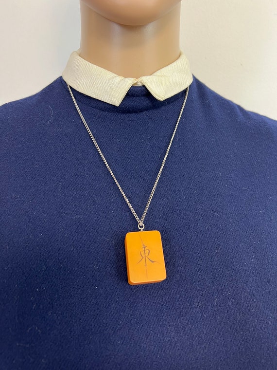 Bakelite Pendant Necklace Asian Block Pendant Nec… - image 6