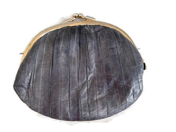Vintage Genuine Leather Blue Gray Clutch Bag with… - image 1