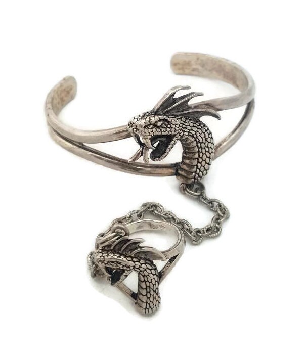 snake slave bracelet with ring vintage halloween jewelry snake jewelry silver snake ring size 7