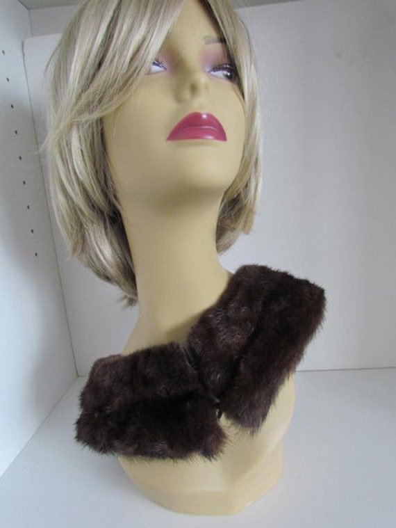 Wide Detachable Vintage Fur Collar, Dark Brown Mi… - image 9