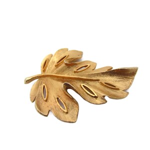 Vintage Brooch Gold Leaf BSK Brooch Pin Harvest Jewelry For Fall Oak Leaf Pin 1970s Jewelry Antique Jewelry leaf brooches image 1