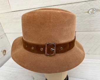 Vintage Mens Fedora Hat - Size 7 1/8 Camel Color Mans Men ChruchHill Hat, Stetson Three Corner Hats Leather Hats