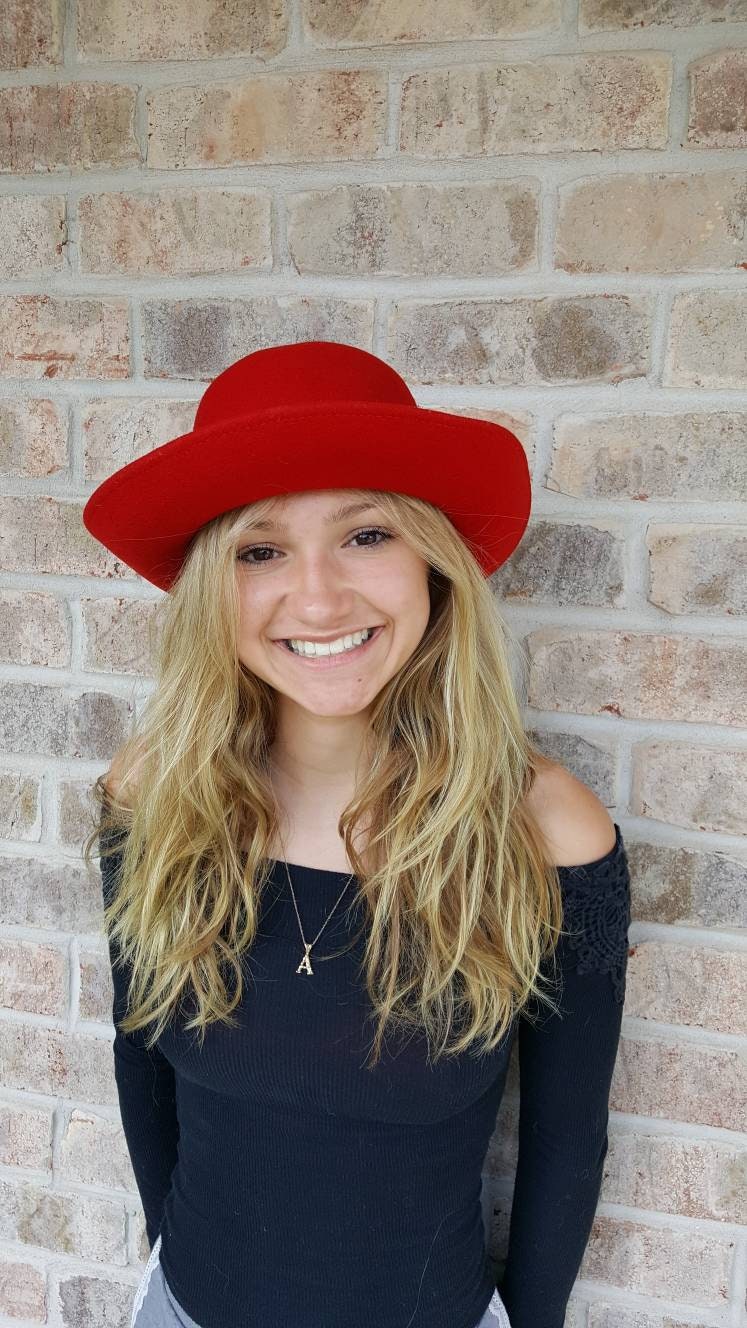 womens red bowler hat