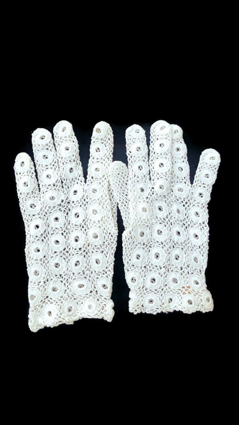 Antique Hand Crocheted Gloves Victorian White Gloves, Wedding Gloves, Edwardian Gloves, Bridal Gloves, For Women, Gatsby Wedding image 1