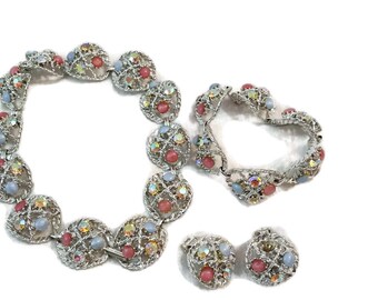 Set di strass a quattro pezzi, tre bracciali o una collana, bracciale di strass, collana di strass, lotto di bracciali, regali per damigelle d'onore