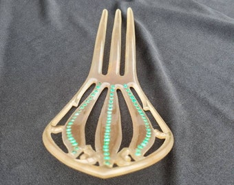 Hair Comb, Vintage Green and Gold 1920s Hair Combs, Vintage Wedding Hair Accessories, Art Deco, Antique Hair Combs