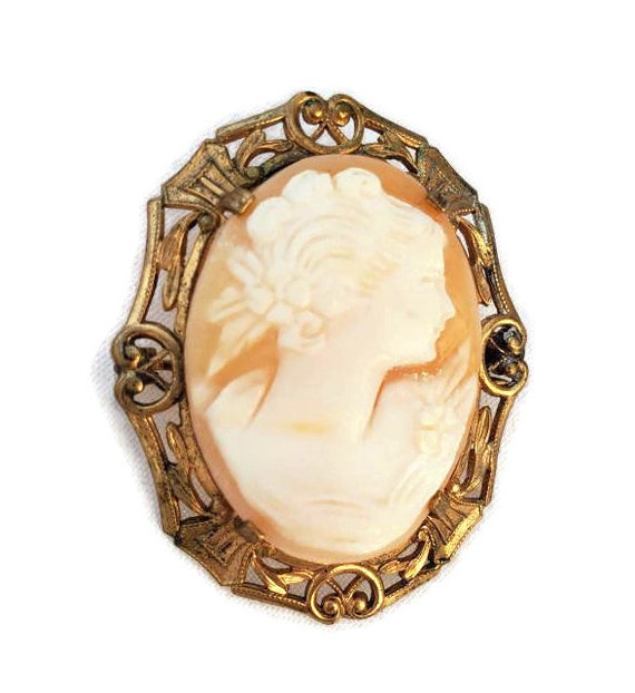 Antique Cameo Brooch Carved Cameo Shell Cameo Ear… - image 3