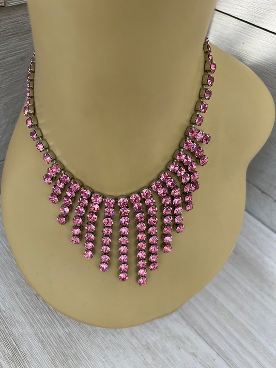 Pink Swarovski Crystal Necklace Vintage Bridal Nec