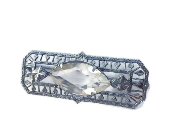 Broche Vintage Art Déco 1920 – Strass, Couleur Argenté, Occasion, Fabriquée En France