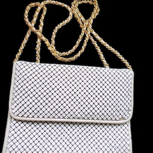 Whiting and Davis Mesh Purse Bag White Shoulder Bags 1980s Whiting Davis Handbags Small Purses For Women Vintage