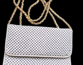 Bolso de malla Whiting and Davis, blanco, de los años 80, para mujer, estilo vintage.