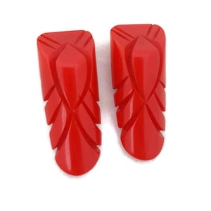 Paire de pinces de robe en bakélite rouge, bijoux en bakélite Clips Art déco, pinces de robe de paire, accessoires en bakélite 1930 Catalin en plastique précoce