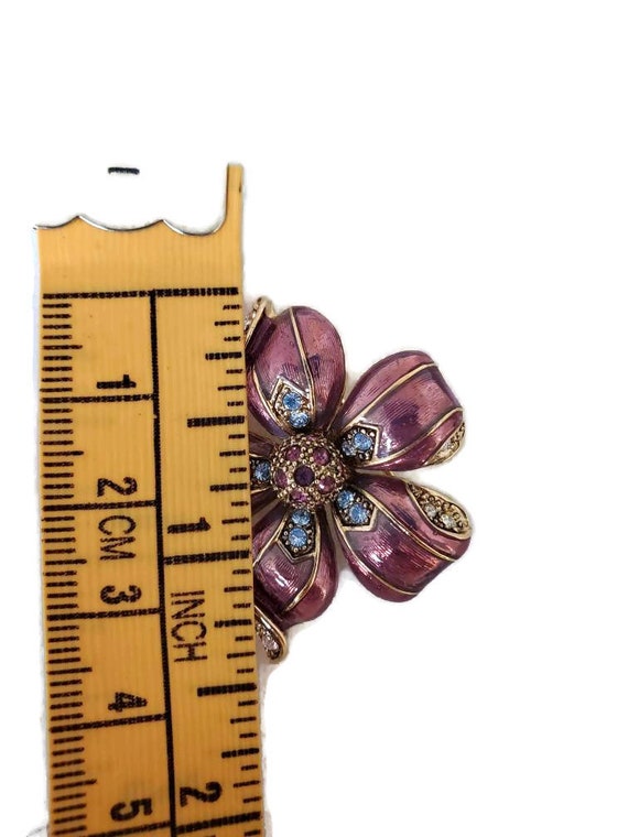 Monet Brooch Rhinestone Flower Pin Metallic Purple Monet Jewelry