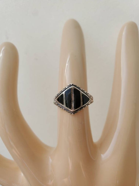 Black Onyx Ring Sterling Silver Rings, Vintage Ri… - image 6