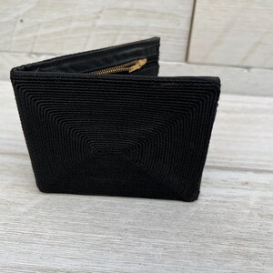 Cartera genuina Corde, billetera vintage negra, billetera plegable, billetera para mujer con billetera con cremallera