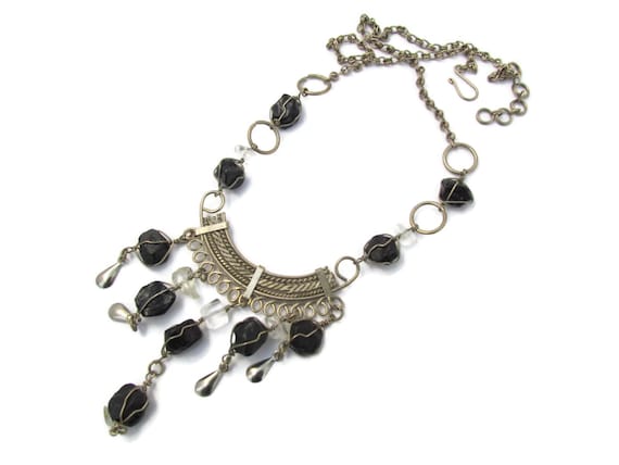 Antique Victorian Revival Necklace Black Onyx Jew… - image 2