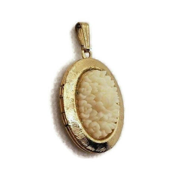 Locket Vintage Celluloid Pendant Locket Carved Fl… - image 3