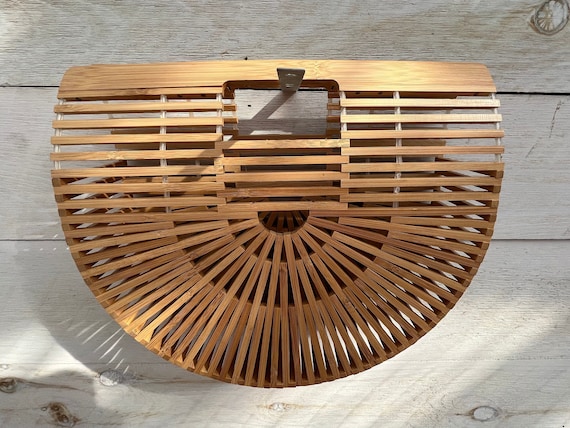 Unique Rattan Handbag Bag, Wood Handled Purse Bag… - image 1