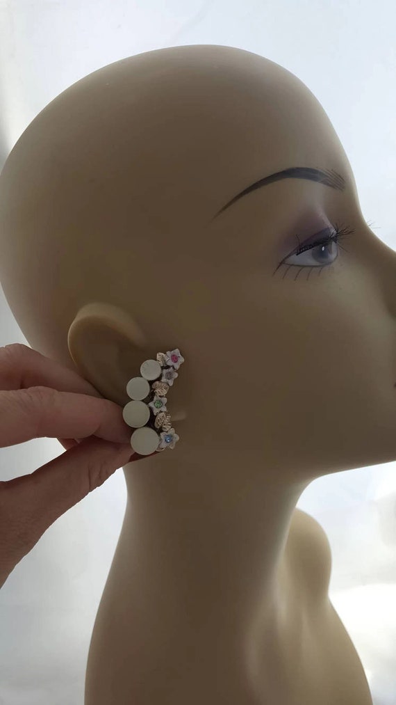 Antique Earrings Unique Large Pastel Floral Vinta… - image 4