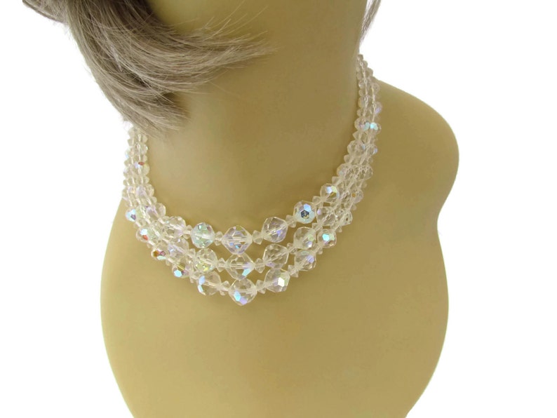 Crystal Necklace Glass Triple Strand Vintage Wedding | Etsy