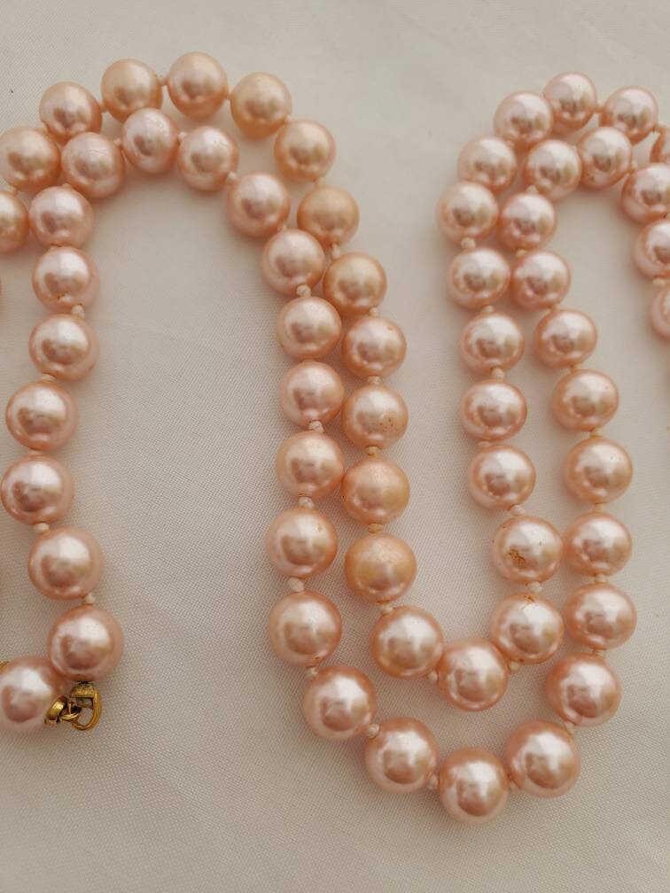 Vintage Small To Big 19 Pink Color Natural Real Pearls Necklace Princess  Length