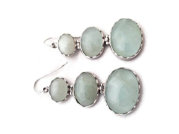 Jadeite Earrings, Sterling Silver Long Dangle Ear… - image 5