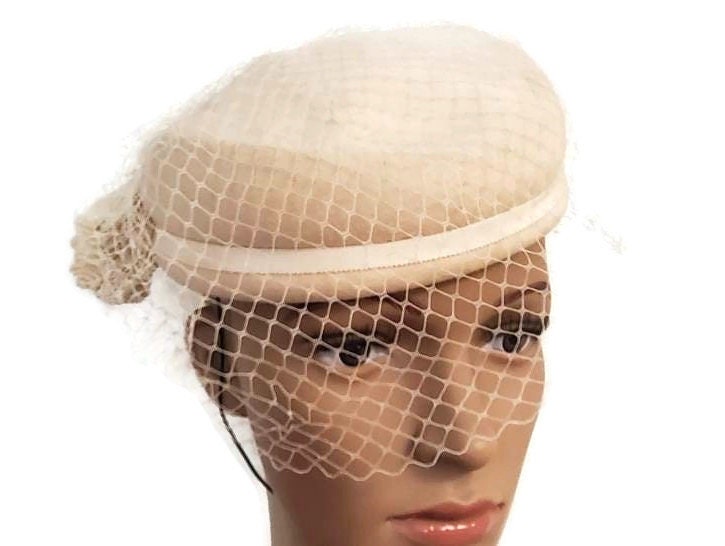 Betmar Wool Fur Pillbox Hat With Veil 