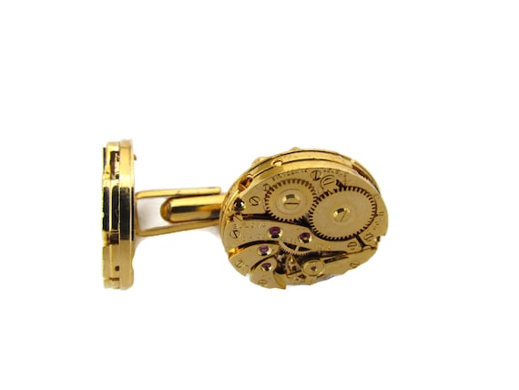 Cuff Links Cufflinks Vintage Gold Bulova Rubies M… - image 2