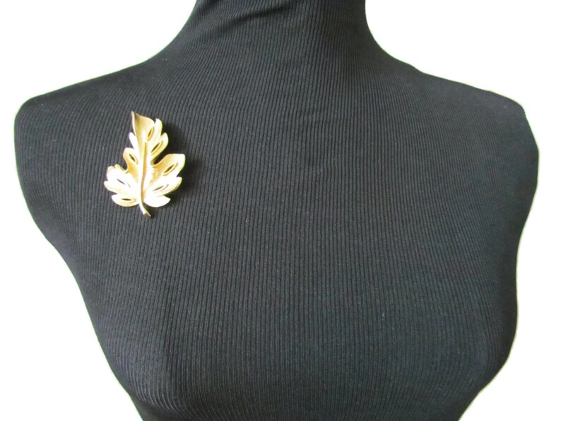 Vintage Brooch Gold Leaf BSK Brooch Pin Harvest Jewelry For Fall Oak Leaf Pin 1970s Jewelry Antique Jewelry leaf brooches image 2
