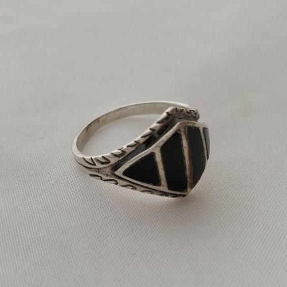 Black Onyx Ring Sterling Silver Rings, Vintage Ri… - image 4