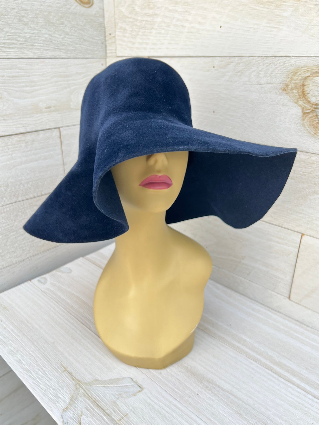 Vintage Navy Blue Floppy Hat Fur Wool Hat Brim Hat Womens Hats Etsy