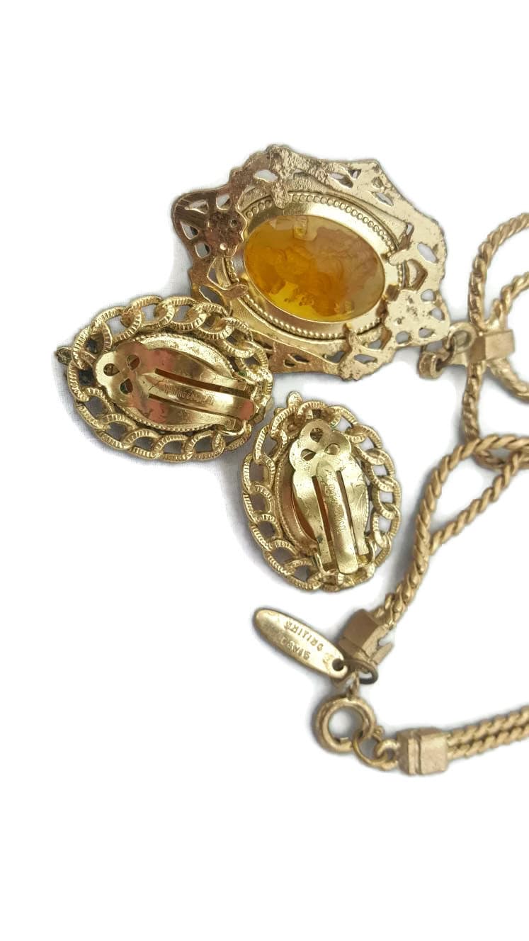 Whiting and Davis Cameo Jewelry Set, Draping Necklace