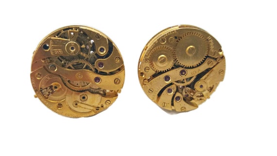 Cuff Links Cufflinks Vintage Gold Bulova Rubies M… - image 4