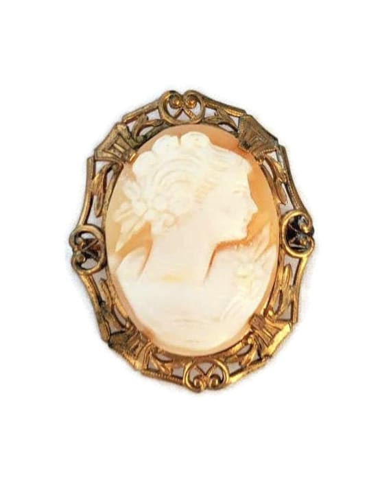 Antique Cameo Brooch Carved Cameo Shell Cameo Ear… - image 1